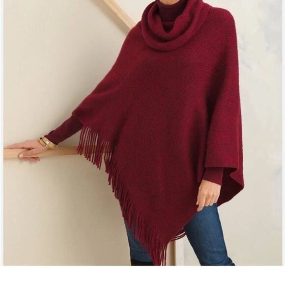 Chicos one size poncho sweater new with tags wild poppy red maroon - Picture 1 of 7
